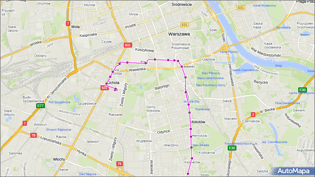 Tramwaj 14 - Trasa BANACHA - METRO WILANOWSKA. ZTM Warszawa Na Mapie Targeo